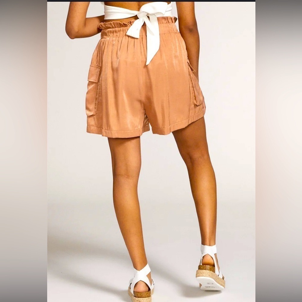 ZARA Coral Paperbag High Waist Mid Length Shorts Size S